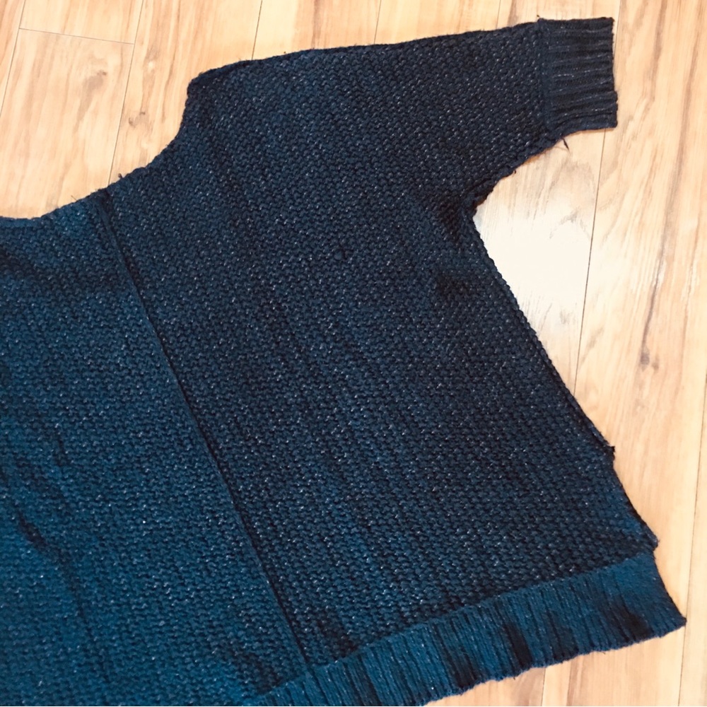 Free people cable knit black sweater short sleeve boho festival cozy lar…